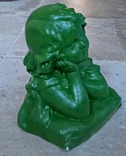 Ancienne Statue Buste Sculpture Plâtre peinte Jeune Fille Rêveuse