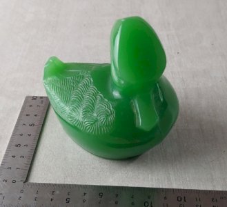 Old statue, duck, made of stone / green glass, vintage