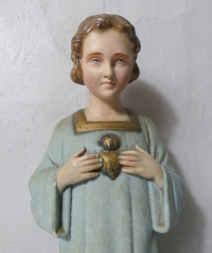 ancienne statue polychrome en plâtre enfant Jésus 44 cm