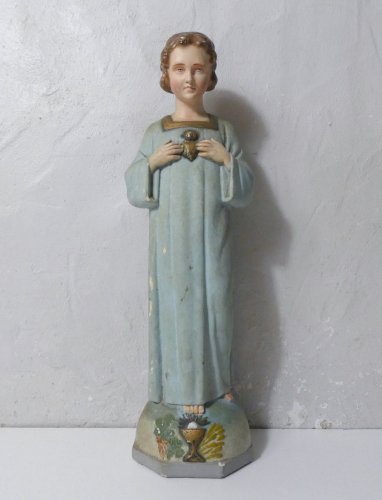 ancienne statue polychrome en plâtre enfant Jésus 44 cm