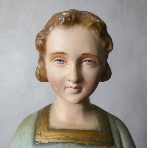 ancienne statue polychrome en plâtre enfant Jésus 44 cm