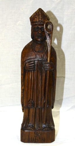 -  ANCIENNE STATUE SAINT LUBIN en BOIS SCULPTE Signé à déchiffrer COLLECTION   D