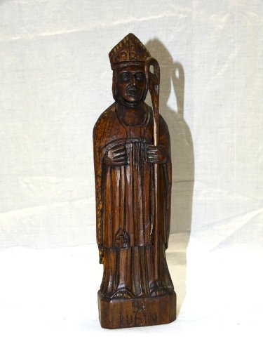 -  ANCIENNE STATUE SAINT LUBIN en BOIS SCULPTE Signé à déchiffrer COLLECTION   D