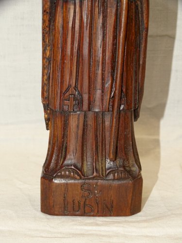 -  ANCIENNE STATUE SAINT LUBIN en BOIS SCULPTE Signé à déchiffrer COLLECTION   D