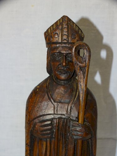-  ANCIENNE STATUE SAINT LUBIN en BOIS SCULPTE Signé à déchiffrer COLLECTION   D