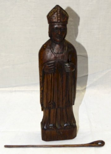-  ANCIENNE STATUE SAINT LUBIN en BOIS SCULPTE Signé à déchiffrer COLLECTION   D