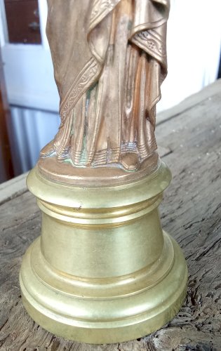 Ancienne Statue Sainte Vierge À L Enfant Bronze Doré Objet De Dévotion 19 Ème