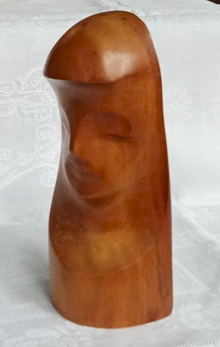 Ancienne Statue Sculpture Buste Femme Bois Old Wooden Woman Bust Statue