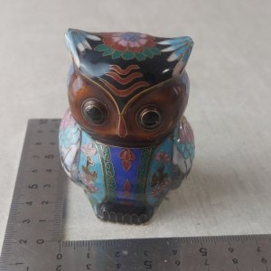 Ancient cloisonné enamel owl figurine
