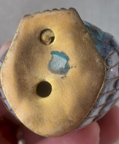 Ancienne statuette, chouette, en émail cloisonné