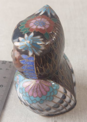Ancienne statuette, chouette, en émail cloisonné