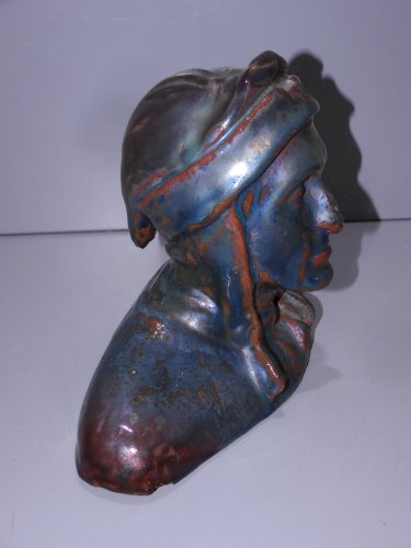 -ANCIENNE STATUETTE DANTE TERRE CUITE COUVERTE EMAILLEE METALLIQUE COLLECTION  D