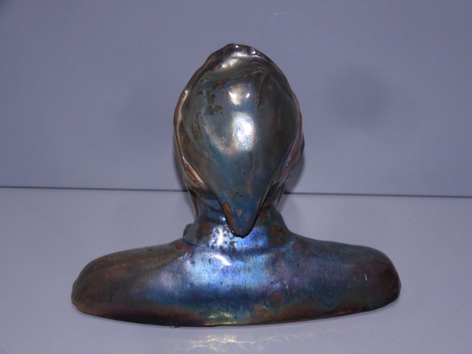-ANCIENNE STATUETTE DANTE TERRE CUITE COUVERTE EMAILLEE METALLIQUE COLLECTION  D
