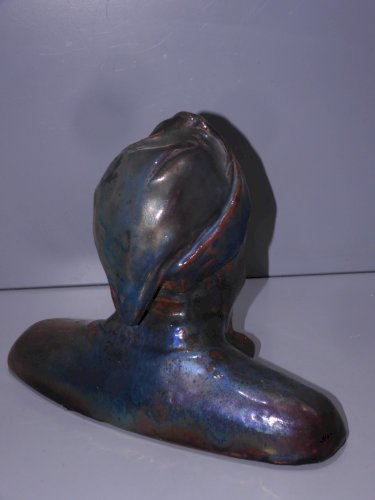 -ANCIENNE STATUETTE DANTE TERRE CUITE COUVERTE EMAILLEE METALLIQUE COLLECTION  D