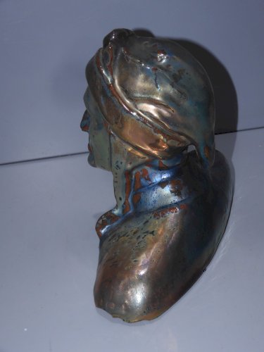 -ANCIENNE STATUETTE DANTE TERRE CUITE COUVERTE EMAILLEE METALLIQUE COLLECTION  D