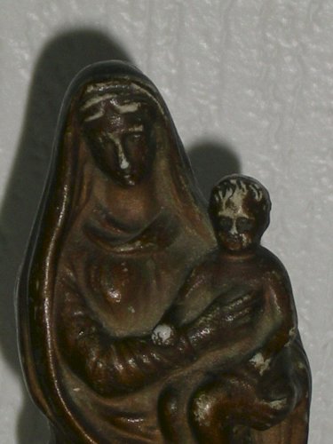 ANCIENNE STATUETTE VIERGE A L'ENFANT EN BISCUIT PEINTURE D'ORIGINE 19 éme**