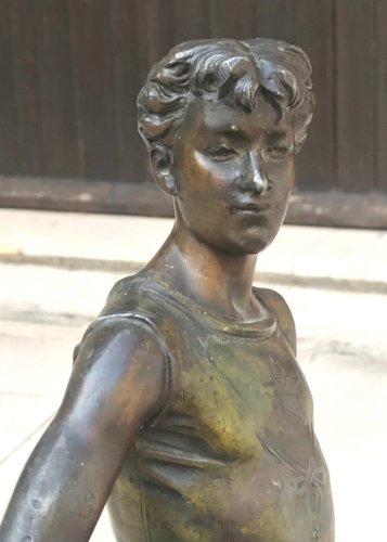 Ancienne Statut Sculpture Régule Haltérophile Xixe Siècle Signé Bouret Vintage