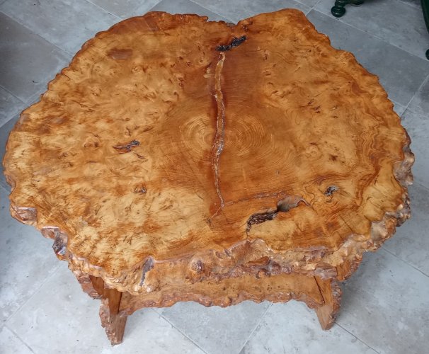 Ancienne Table Basse Appoint  Étagère Meuble Bois Brutaliste Brutalisme Cave