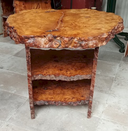 Ancienne Table Basse Appoint  Étagère Meuble Bois Brutaliste Brutalisme Cave