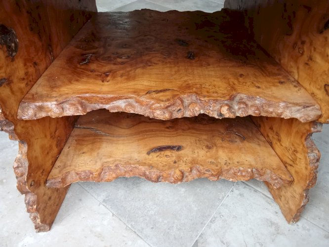 Ancienne Table Basse Appoint  Étagère Meuble Bois Brutaliste Brutalisme Cave