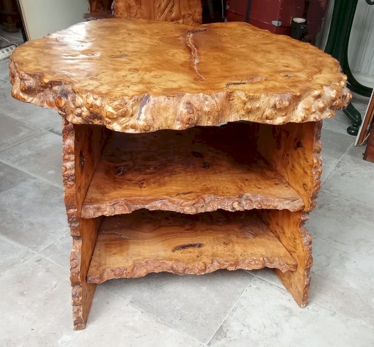 Ancienne Table Basse Appoint  Étagère Meuble Bois Brutaliste Brutalisme Cave