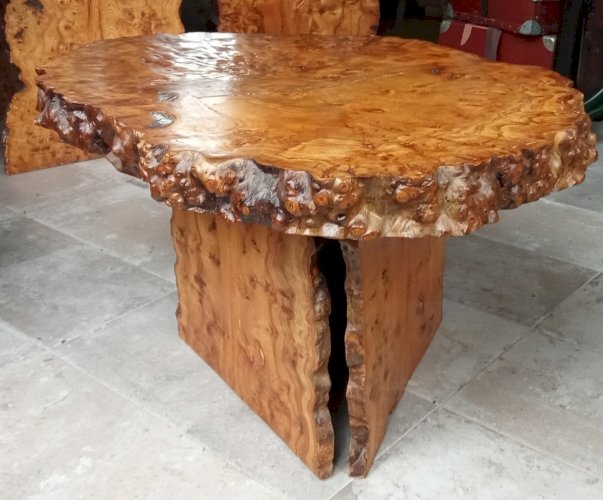 Ancienne Table Basse Meuble Appoint   Bois Brutaliste Brutalisme Cave