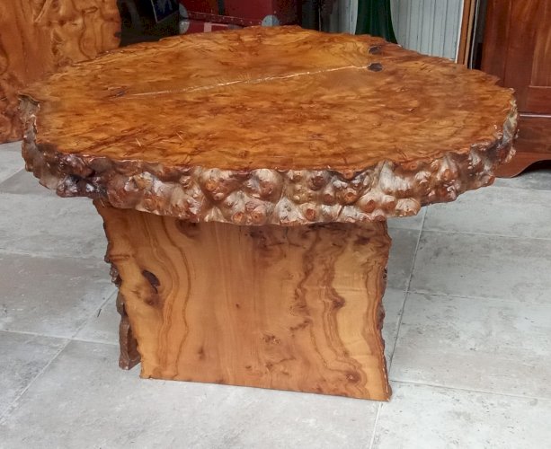 Ancienne Table Basse Meuble Appoint   Bois Brutaliste Brutalisme Cave