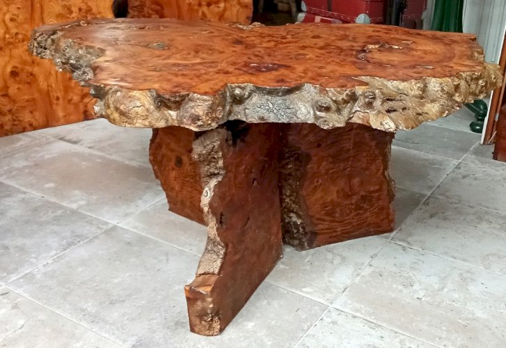 Ancienne Table Basse Meuble Appoint   Bois Brutaliste Brutalisme Cave