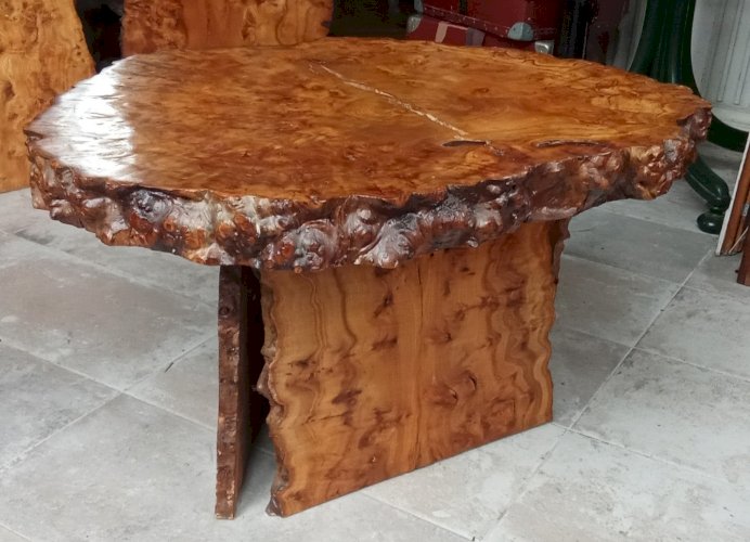 Ancienne Table Basse Meuble Appoint   Bois Brutaliste Brutalisme Cave