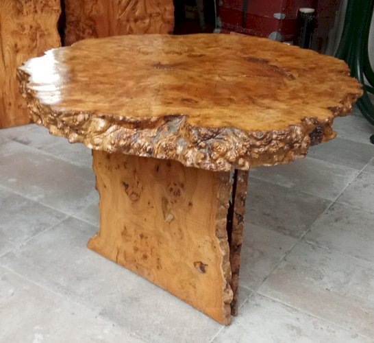 Ancienne Table Basse Meuble Appoint   Bois Brutaliste Brutalisme Cave