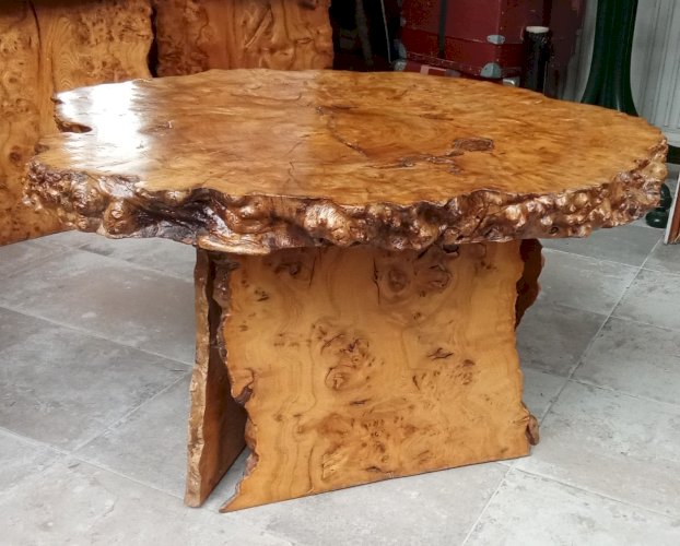 Ancienne Table Basse Meuble Appoint   Bois Brutaliste Brutalisme Cave