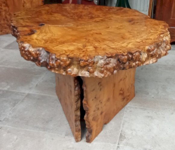 Ancienne Table Basse Meuble Appoint   Bois Brutaliste Brutalisme Cave