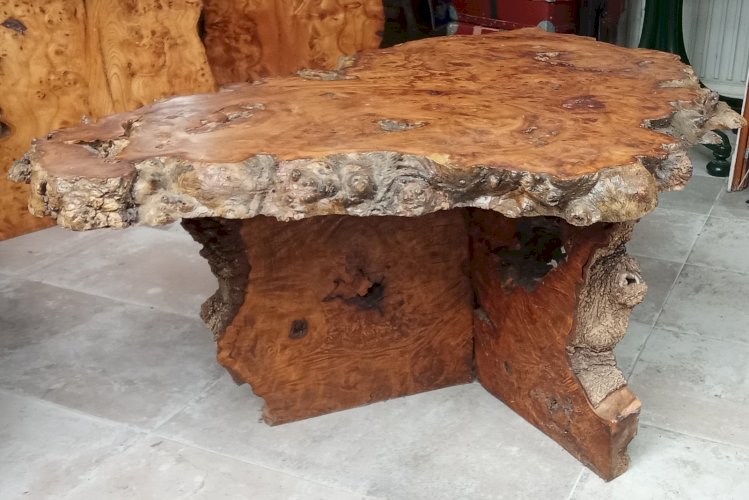 Ancienne Table Basse Meuble Appoint   Bois Brutaliste Brutalisme Cave