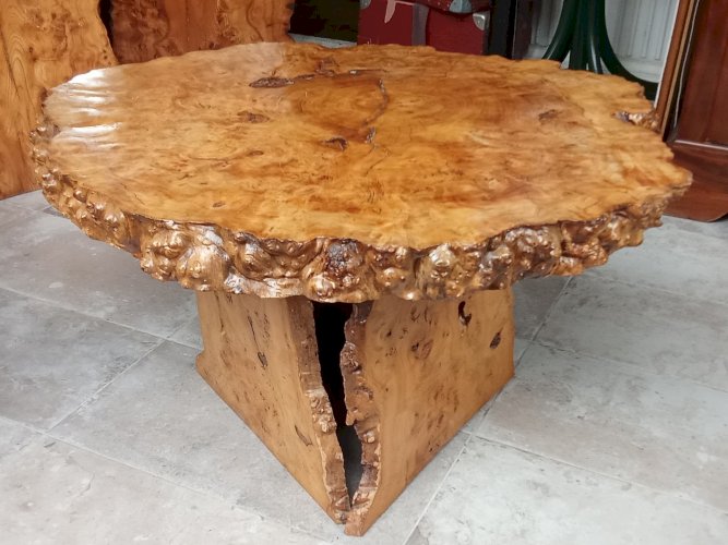Ancienne Table Basse Meuble Appoint   Bois Brutaliste Brutalisme Cave
