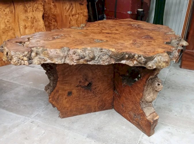Ancienne Table Basse Meuble Appoint   Bois Brutaliste Brutalisme Cave