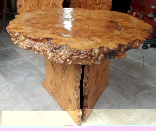 Ancienne Table Basse Meuble Appoint   Bois Brutaliste Brutalisme Cave