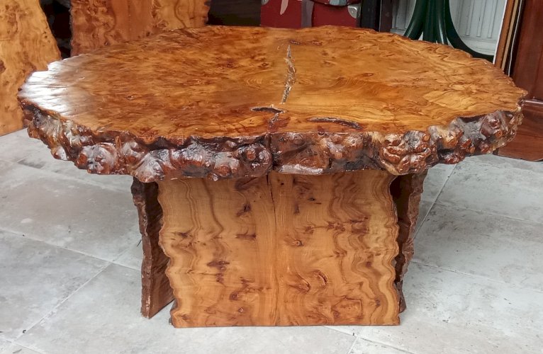 Ancienne Table Basse Meuble Appoint   Bois Brutaliste Brutalisme Cave