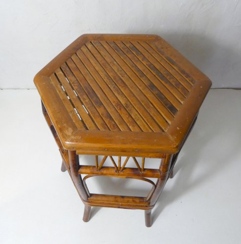 ancienne table d'appoint Vintage en rotin Design 60/70