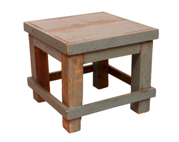 Ancienne table de chevet en teck birman patine bleues d’origine