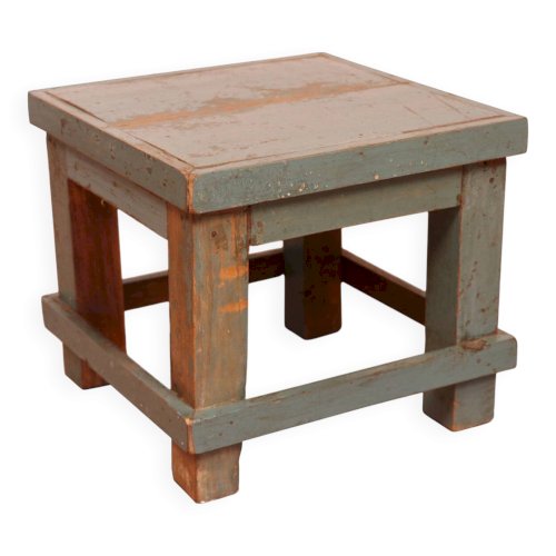 Ancienne table de chevet en teck birman patine bleues d’origine