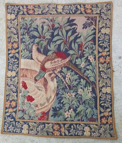 Ancienne tapisserie d Halluin Décor Couple Faisans Buvant À La Fontaine