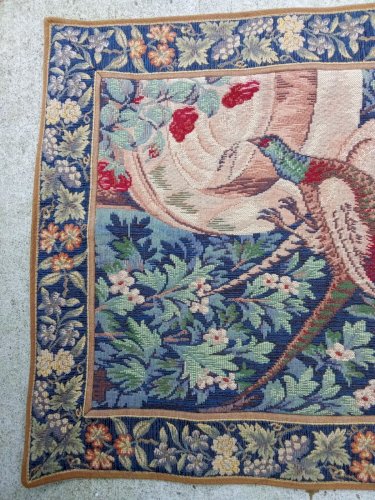 Ancienne tapisserie d Halluin Décor Couple Faisans Buvant À La Fontaine