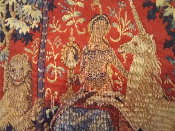 Ancienne tapisserie Halluin la Vue La Dame à la licorne antique unicorn tapestry