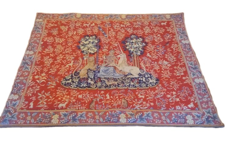 Ancienne tapisserie Halluin la Vue La Dame à la licorne antique unicorn tapestry