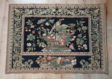 Ancienne tapisserie Metrax The Jay Décor Geai Panier Fleurs Fruits Made Belgium