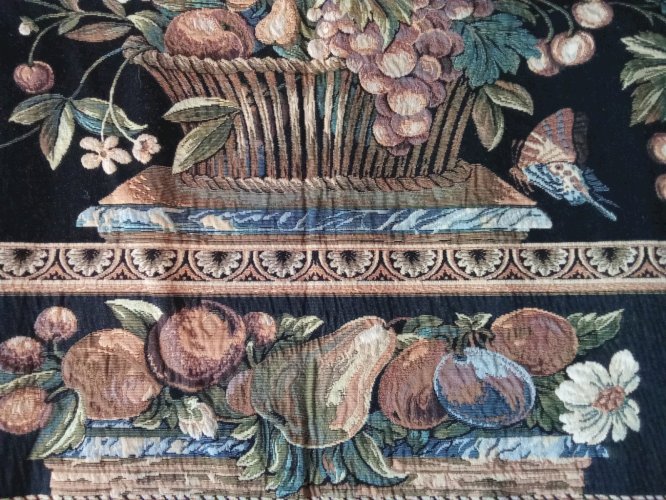 Ancienne tapisserie Metrax The Jay Décor Geai Panier Fleurs Fruits Made Belgium