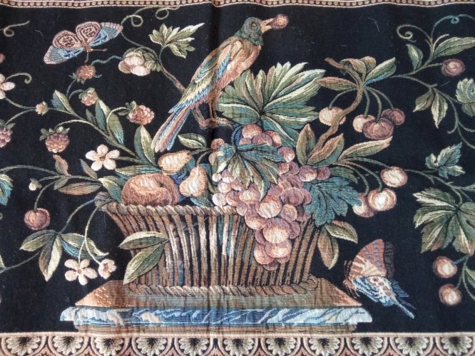 Ancienne tapisserie Metrax The Jay Décor Geai Panier Fleurs Fruits Made Belgium