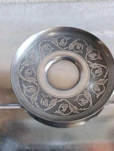ancienne tasse et soucoupe en metal blanc 1er titre vers 1920 en bon etat