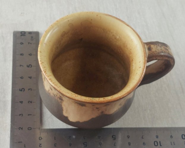 Ancienne tasse + sous tasse à café, en céramique, Vallauris ^