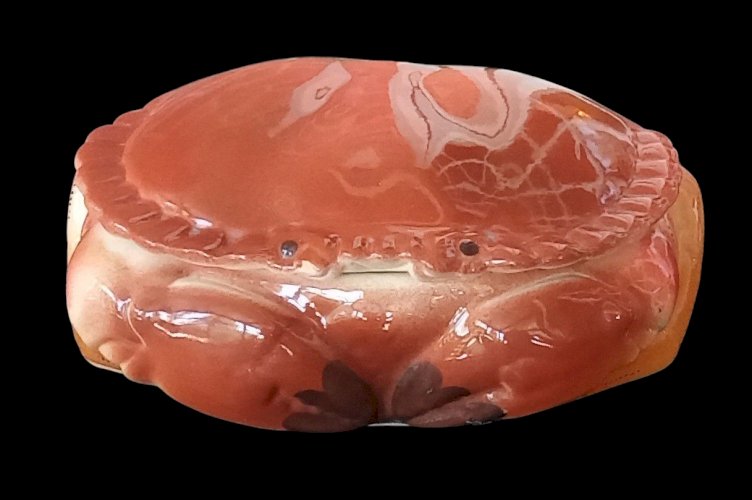 Ancienne Terrine Boite Crabe Tourteau Céramique Barbotine Michel Caugant